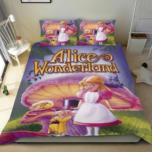 Alice in Wonderland Party Themed Bed Sheet Set Three Piece Set 36x75 In ches Comfortable And Skin Friendly Unique Design Creating A Star Studded Night Home Decor Gifts For Family Friends fans