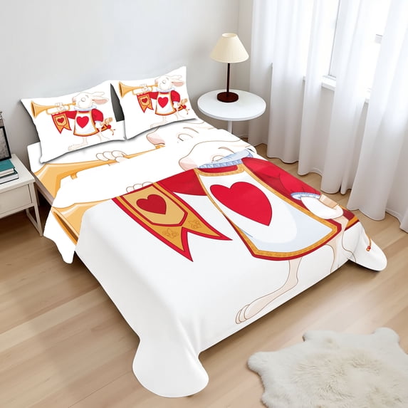 Ambesonne Cartoon Fitted & Top Sheet Set with Shams, Bunny, Yellow White Red