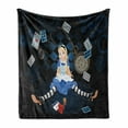 thumbnail image 1 of Alice in Wonderland Soft Flannel Fleece Throw Blanket, Grown Giant Girl Sitting Flying Cards and Rose Checkered Cartoon, Cozy Plush for Indoor and Outdoor Use, 60" x 80", Multicolor, by Ambesonne, 1 of 6