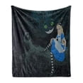 thumbnail image 1 of Alice in Wonderland Soft Flannel Fleece Throw Blanket, Alice Sitting on Branch and Chescire Cat in Darkness Cartoon Style, Cozy Plush for Indoor and Outdoor Use, 60" x 80", Multicolor, by Ambesonne, 1 of 6