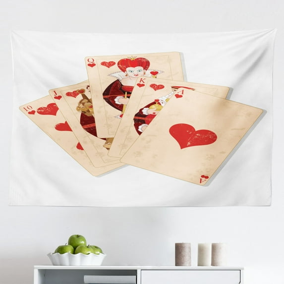 Alice in Wonderland Tapestry, Girl Sitting on a Tea Cup Heart Shape Character Fantasy Tale, Fabric Wall Hanging Decor for Bedroom Living Room Dorm, 2 Sizes, Multicolor, by Ambesonne