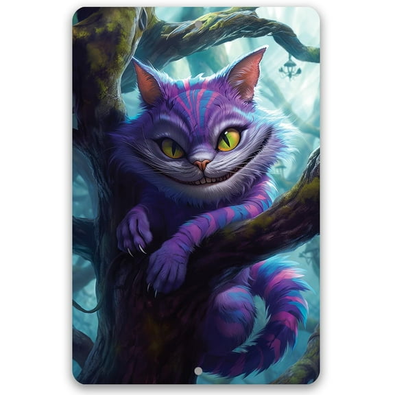 Alice In Wonderland Themed Metal Sign - Durable Metal Sign - Use Indoor/Outdoor - Makes a Great Decor and Gift For Alice in Wonderland Fans (12" x 18", Cheshire Cat)