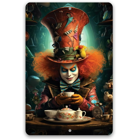 Alice In Wonderland Themed Metal Sign - Durable Metal Sign - Use Indoor/Outdoor - Makes a Great Decor and Gift For Alice in Wonderland Fans (12" x 18", Mad Hatter)