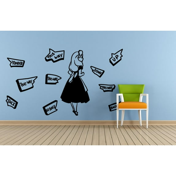 Alice In Wonderland Walking Through Directions Up Down This Way That Way Wall Sticker Vinyl Decal Home Decor For Boys/Girls Children Room Home Bedroom Decoration Sticker Size (20x15 inch)