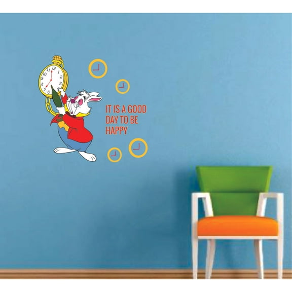 Alice in Wonderland White Rabbit Cartoon Decors Wall Sticker Art Design Decal for Girls Boys Kids Room Bedroom Nursery Kindergarten House Fun Home Decor Stickers Wall Art Vinyl Decoration (30x30 inch)