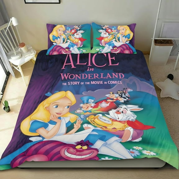 Alice in Wonderland-themed Bed Sheet Set Three Piece Set Comfortable And Skin Friendly Unique Design Home Decor Gifts For Family Friends fans54x79Inches135cm*200cm