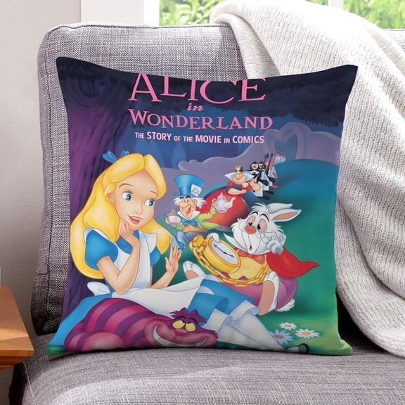 Alice in Wonderland-themed plush velvet Pillow Cover Case Gifts Pillowcase Home Decorative Throw Cushion Birthday Present Fans Lover18"*18"(45cm*45cm)