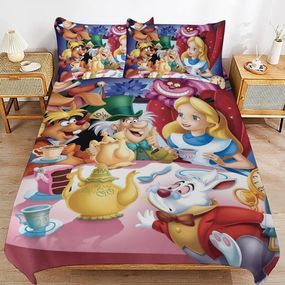 Alice in Wonderland 3-piece Bedding Set Queen Size,Kids Bedding Include 1 Duvet Cover and 2 Pillowcases for Girls Boys Women Men