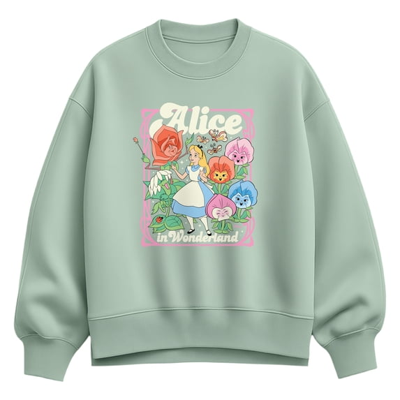 Alice in Wonderland - Alice and Flowers Women's Oversized Fleece Crew Sweatshirt