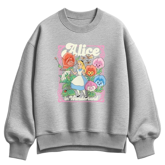 Alice in Wonderland - Alice and Flowers Women's Oversized Fleece Crew Sweatshirt