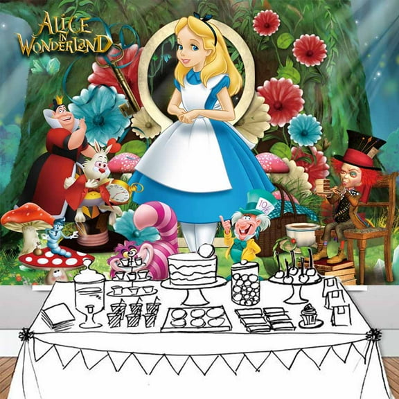 Alice in Wonderland Backdrop Banner Party Supplies Poster Movie Theme Background for Photography Kids Birthday Decorations