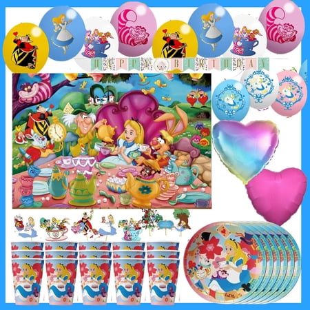 Alice in Wonderland Birthday Decoration Kit with balloons 63-Piece Set! 16 Guest