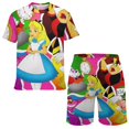thumbnail image 1 of Alice in Wonderland Boys Girls Short Sleeve Mesh T-Shirt And Shorts Outfit Set Summer Clothes Set for Kids, 1 of 8