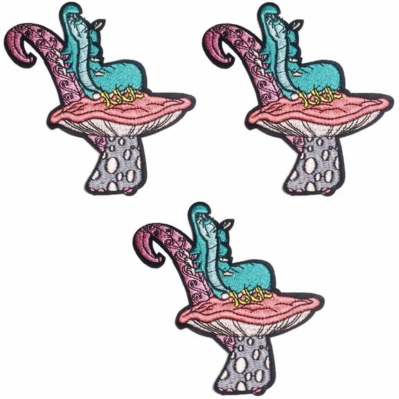 Alice in Wonderland Caterpillar Character 4" Tall Set of 3 Embroidered Patches