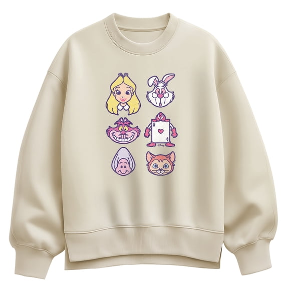 Alice in Wonderland - Character Face Grid Women's Oversized Fleece Crew Sweatshirt
