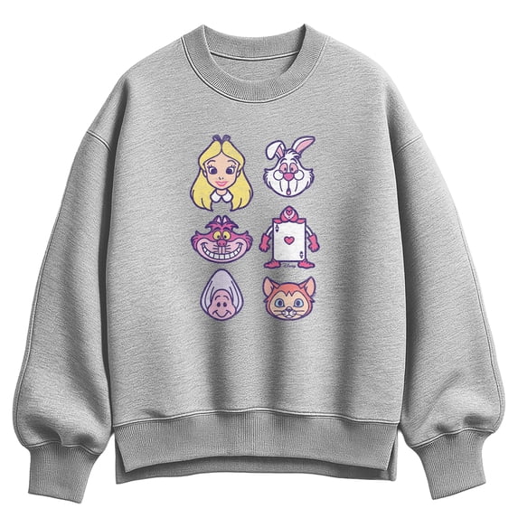 Alice in Wonderland - Character Face Grid Women's Oversized Fleece Crew Sweatshirt