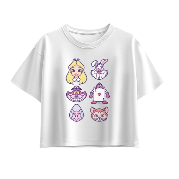 Alice in Wonderland - Character Face Grid Girls' Short Sleeve Boxy Graphic T-Shirt