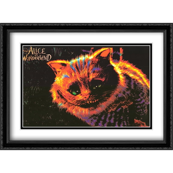 Alice in Wonderland Cheshire Cat 2x Matted 27x38 Large Black Ornate Framed Art Print