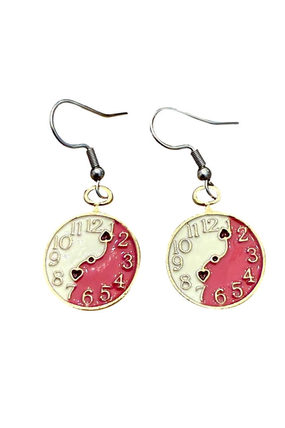 Alice in Wonderland Clock Earrings Enamel Finish French Wire Dangle