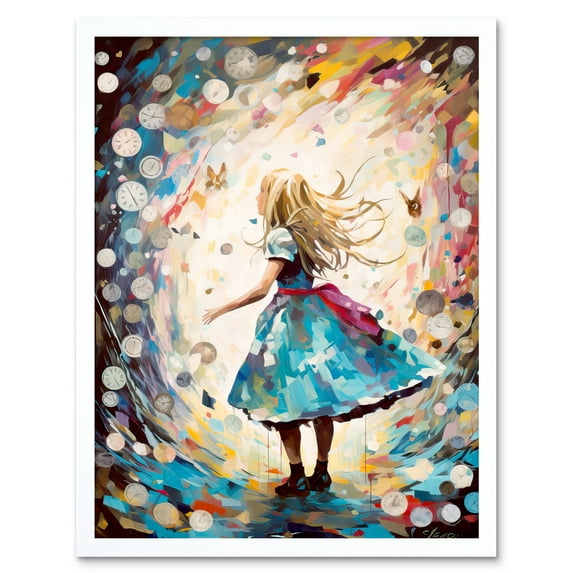Alice in Wonderland Clocks Down the Rabbit Hole Art Print Framed Poster Wall Decor 12x16 inch