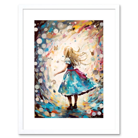 Alice in Wonderland Clocks Down the Rabbit Hole Artwork Framed Wall Art Print 9X7 Inch