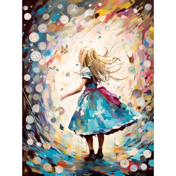Alice in Wonderland Clocks Down the Rabbit Hole Unframed Wall Art Print Poster Home Decor Premium