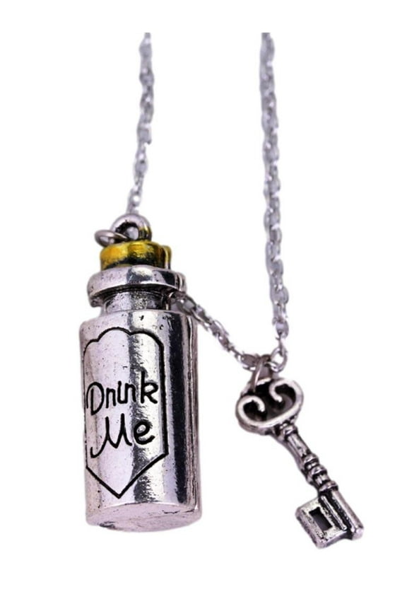 Alice in Wonderland Drink Me Bottle And Key Metal Pendant Necklace