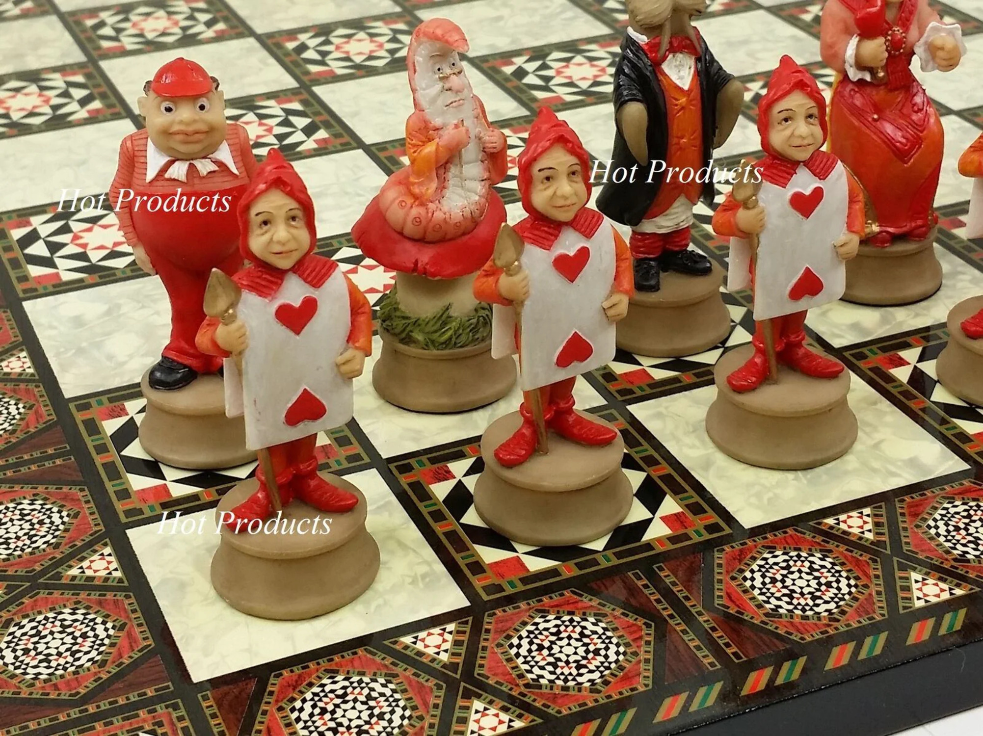 Alice In Wonderland Fantasy Chess Set W 17 Mosaic Color Board 