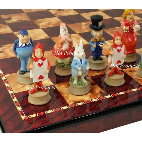 Alice in Wonderland Fantasy Chess Set W/ 18" Cherry Color Board