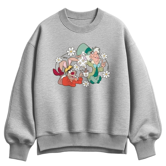 Alice in Wonderland - Hatter and Hare Daisy - Women's Oversized Fleece Crew Sweatshirt