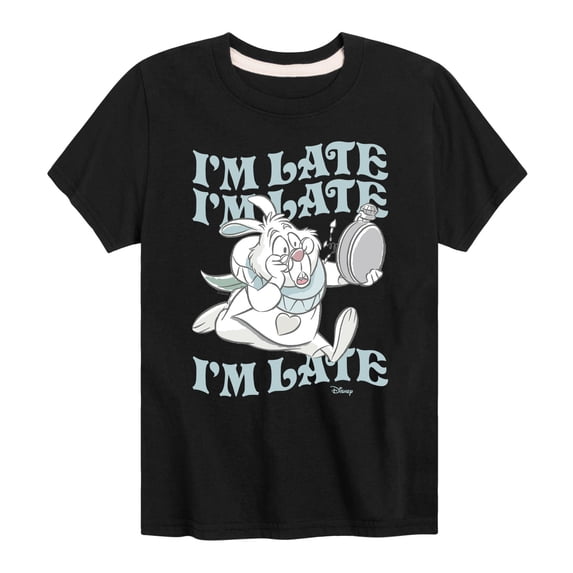 Alice in Wonderland - I'm Late White Rabbit - Youth Boys Short Sleeve Graphic T-Shirt