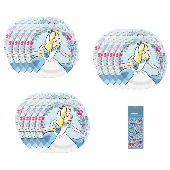 Alice in Wonderland Party Supplies Bundle Set includes Lunch Dinner Paper Plates - 24 Count
