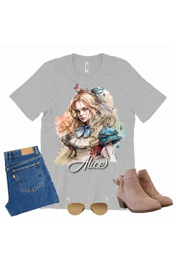 Alice in Wonderland Shirt, Magic Kingdom Mad Tea Party Shirt Graphic Design Tee Tops (Grey-Medium)