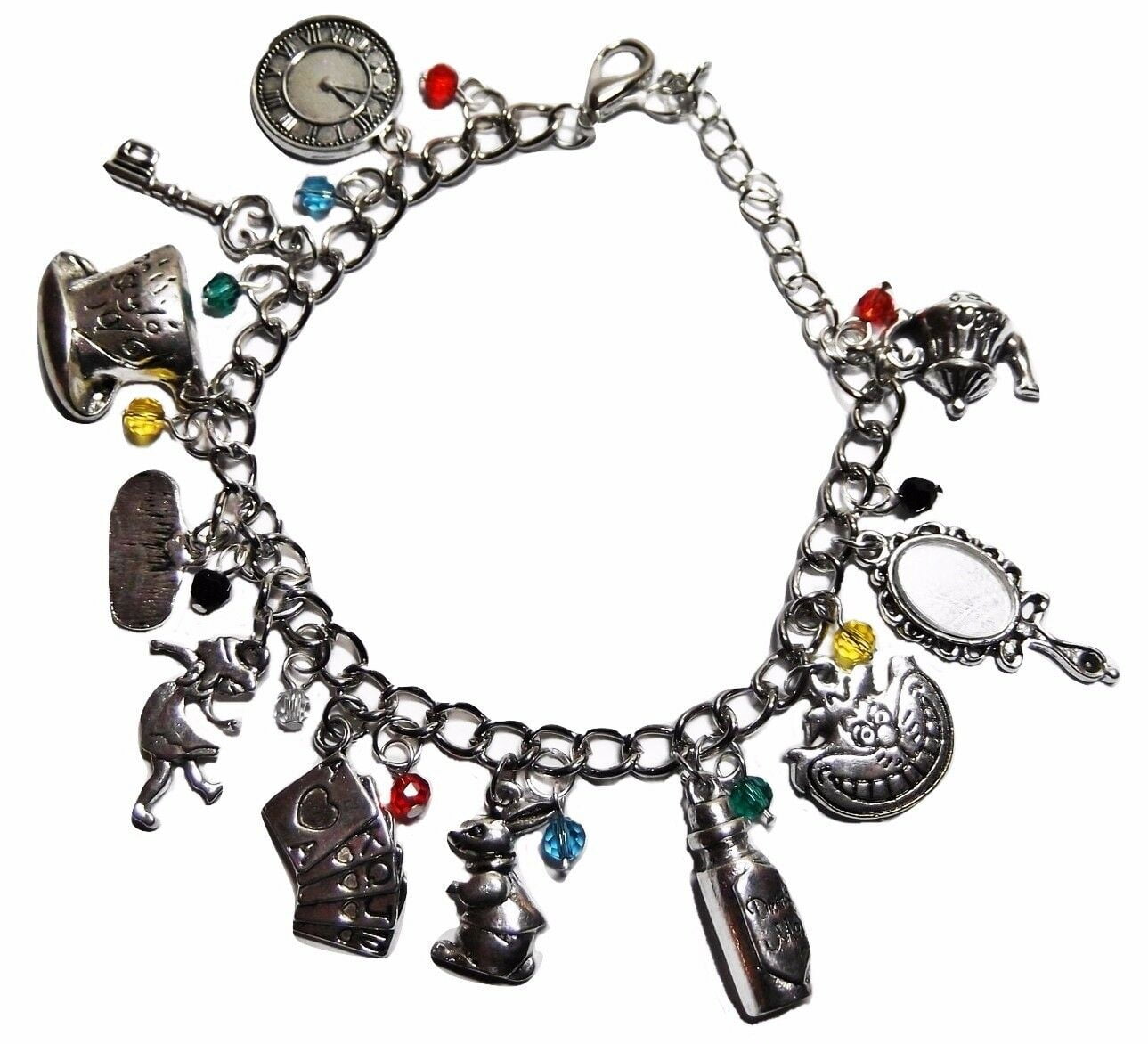Alice in Wonderland Silvertone Metal Charm Bracelet, Women's, Size: One size, Grey Type
