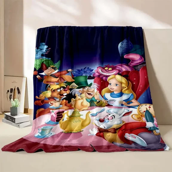 Alice in Wonderland Throw Blanket, Flannel Cute Alice in Wonderland Themed Stuffed Soft Nap Throw Blanket for Home Decor Gifts