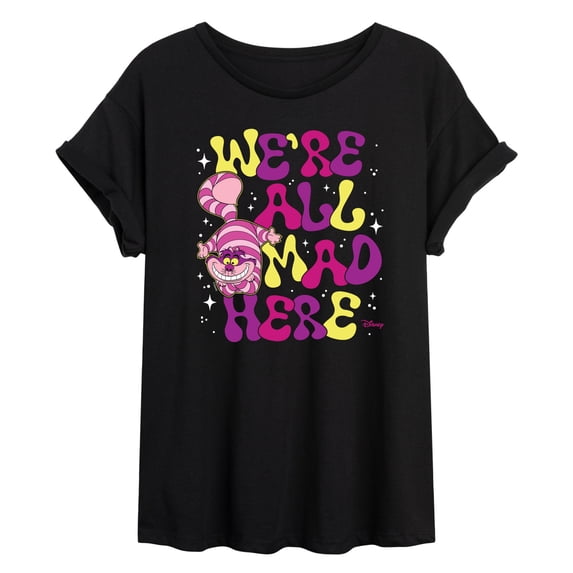 Alice in Wonderland - We're All Mad Here - Juniors Oversized Graphic T-Shirt