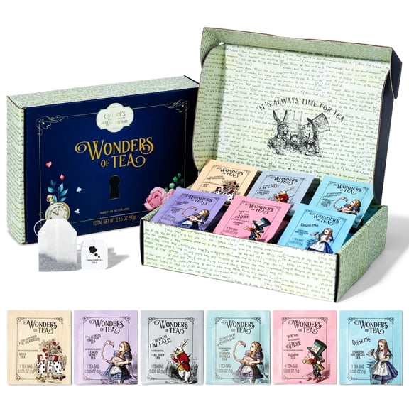 Thoughtfully Alice's Adventures, Wonder of Tea Assortment Gift Set, Includes Book Quotes and Illustrations and 90 Tea Bags in 6 Flavors