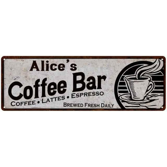 Alice's Coffee Bar Sign Kitchen Decor 6x18 206180007052