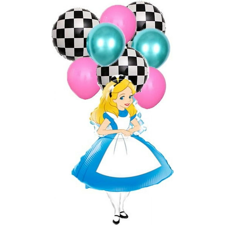 Alice wonderland balloon bouquet party decoration checker balloons