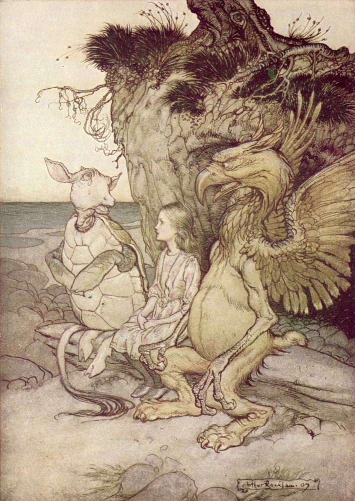 Alices Adventures in Wland 1907 Gryphon & Mock Turtle Canvas Art - A Rackham (24 x 36)