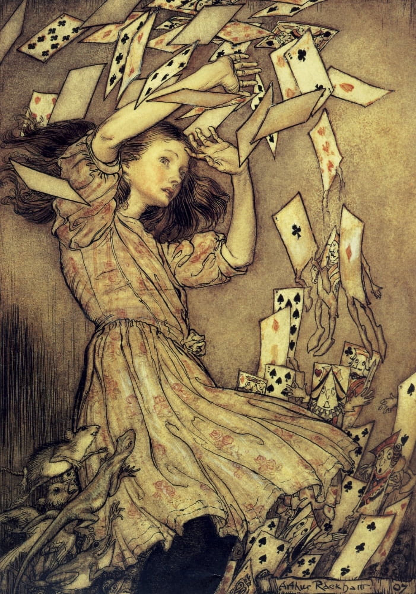 Alices Adventures in Wland 1907 Pack rose in the air Canvas Art - A Rackham (18 x 24)