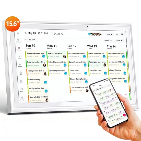 Alichome 15.6 Inch Digital Calendar Planner Wall Touchscreen, 1080P Full HD Smart Calendar for Schedule, Photo Display, Meals, Chore Chart & Tasks