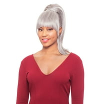 Alicia Beauty Foxy Silver Collections, Fusion High Heat Synthetic, Long Straight Ponytail Style Hair Piece, Instant accessories, Bang and Drawstring - DUET 1 (1B)