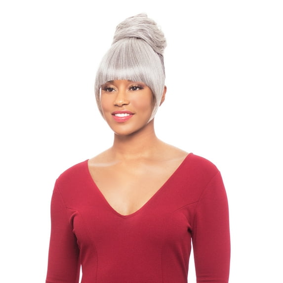 Alicia Beauty Foxy Silver Collections, Fusion High Heat Synthetic, Short Straight Style Hair Piece, Instant accessories, Bang and Drawstring - DUET 4 (F1B33)