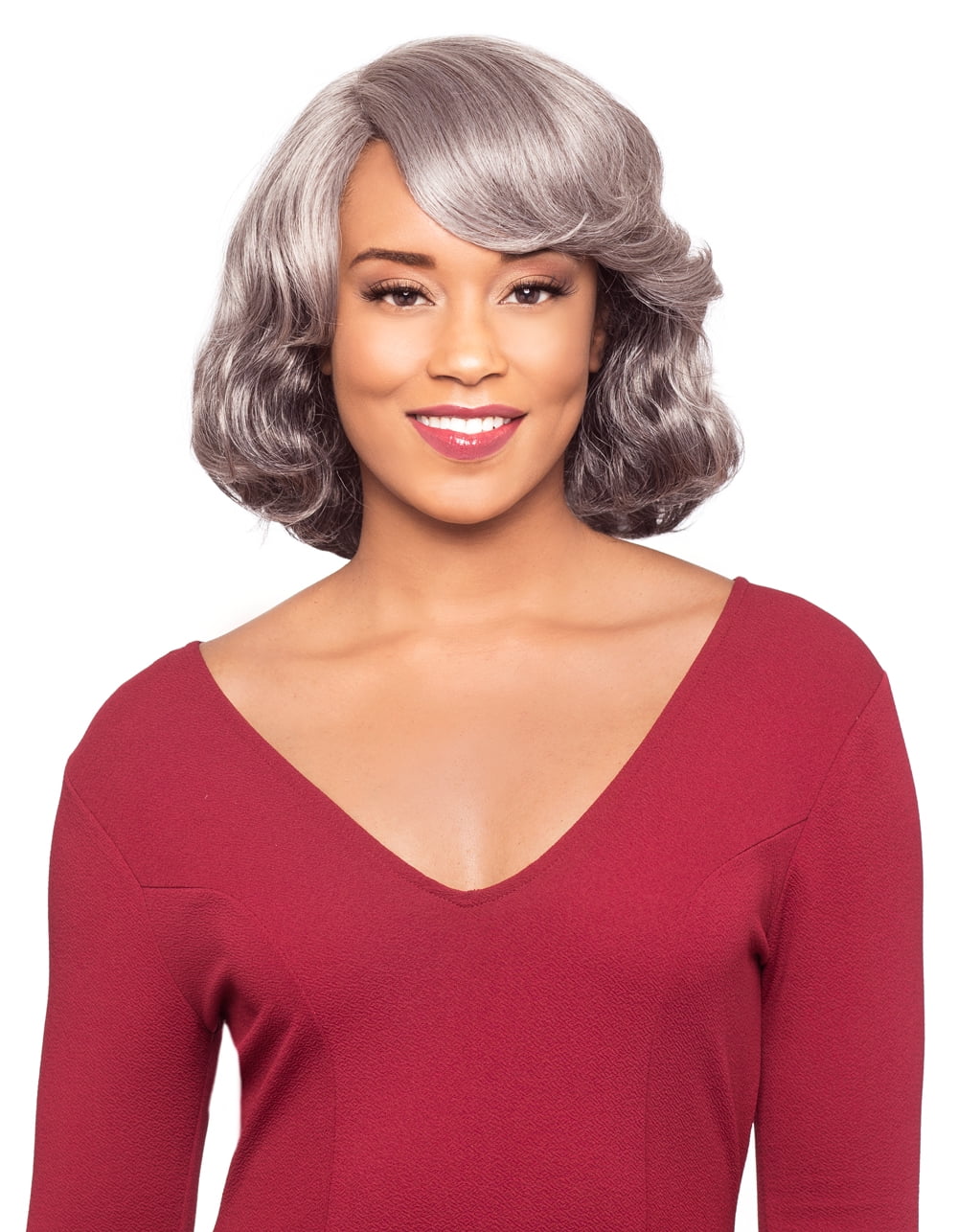 Alicia Beauty Foxy Silver Collections Wavy Medium Style Wigs, Blend of 100% Human Hair and Fusion Heat high Temperature Fiber, Gorgeous Grey J Part Lace Wig - HH STERLING (4)
