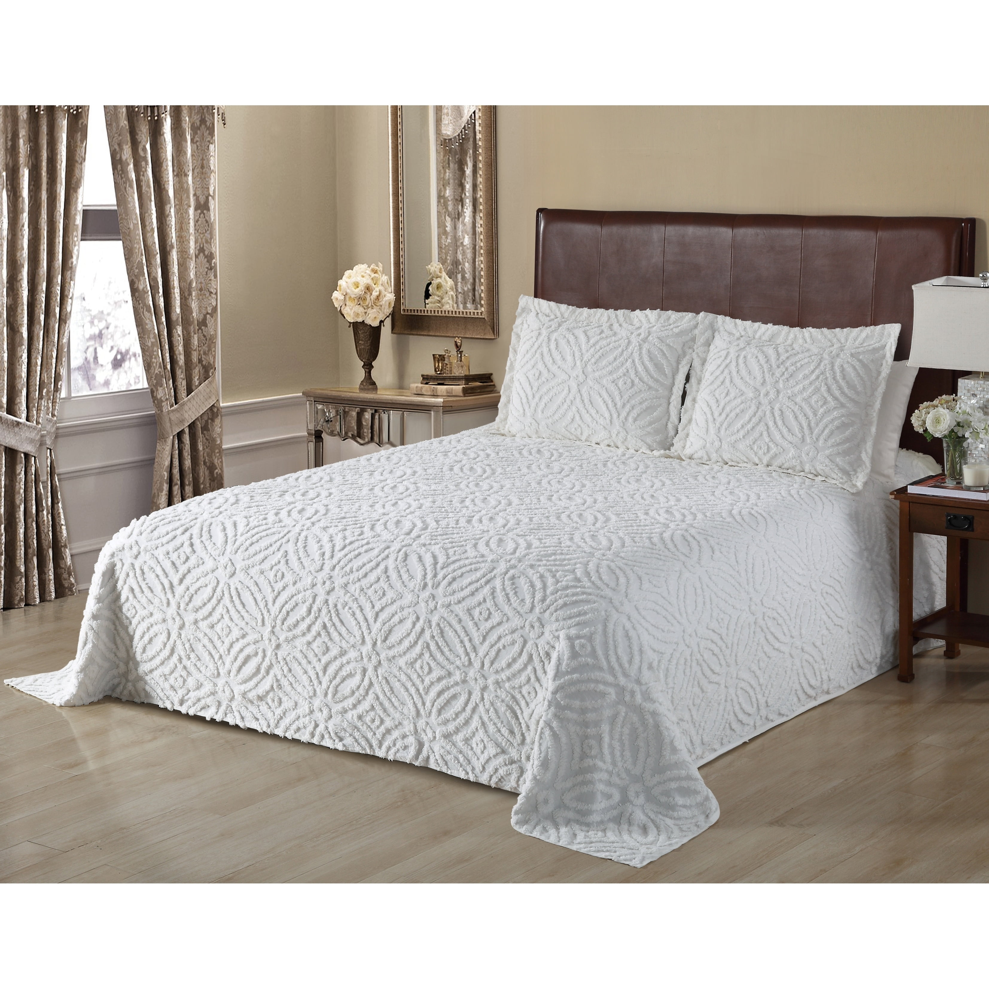 Alicia Wedding Chenille Bedspread Queen Ivory