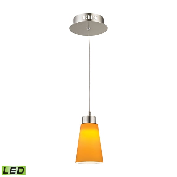 Elk Home Coppa 1-Light Integrated LED Mini Pendant in Satin Nickel with Yellow Glass, 5-inch Wide