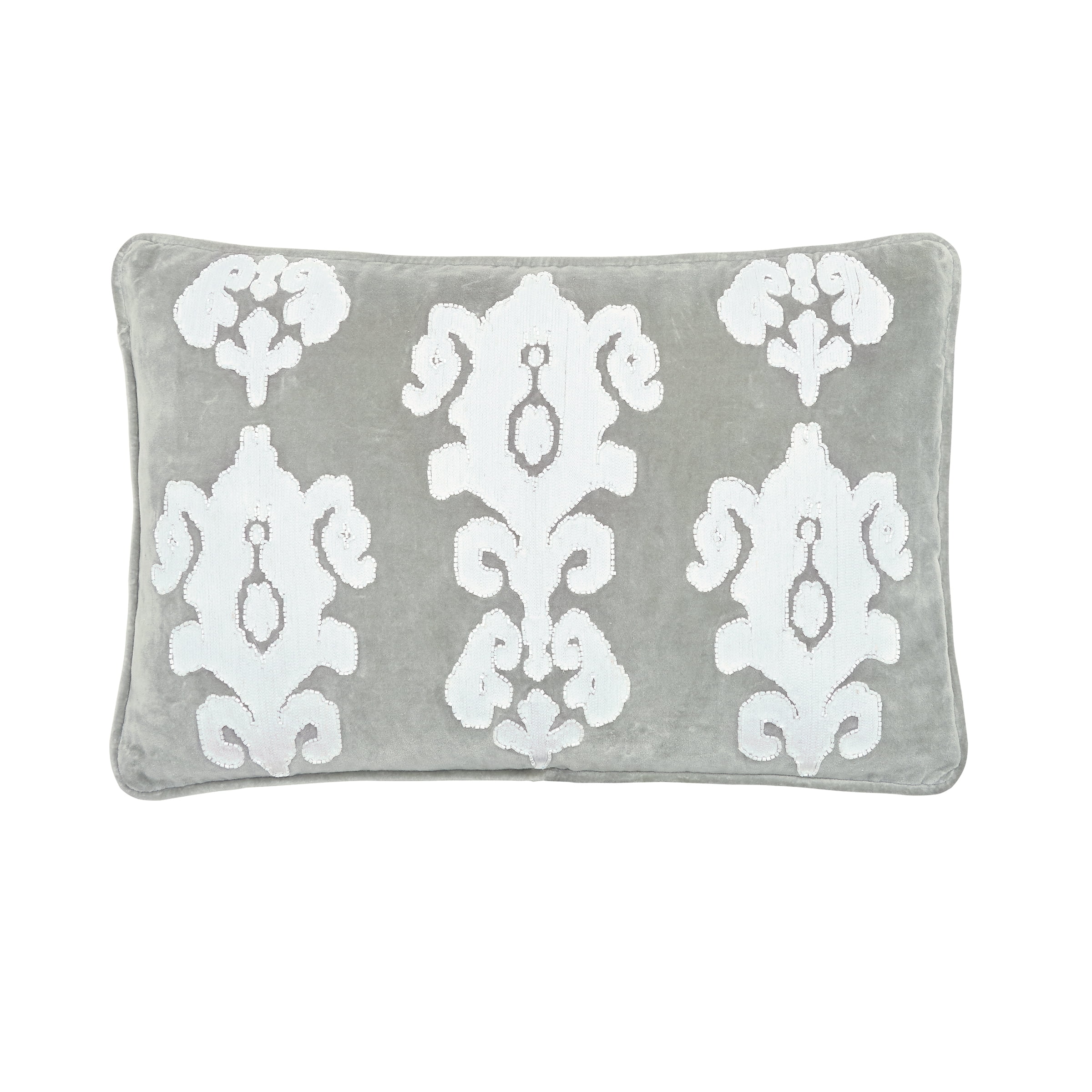 Alida Silver Cotton Velvet Hand-Beaded Pillow