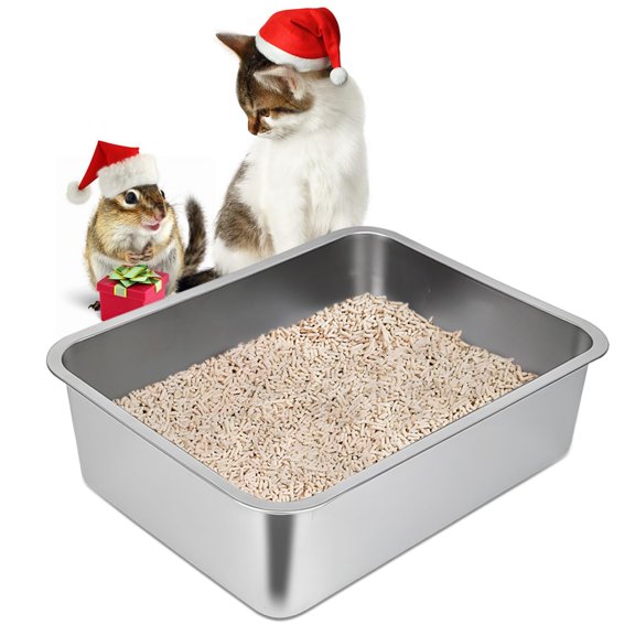 AlidaECO Stainless Steel Cat Litter Box,Large Metal Litter Box for Small Large Cats Kitty Rabbits,No Smell,Non Stick,Easy to Clean(15.7" L x 11.8" W x 4" H,S)