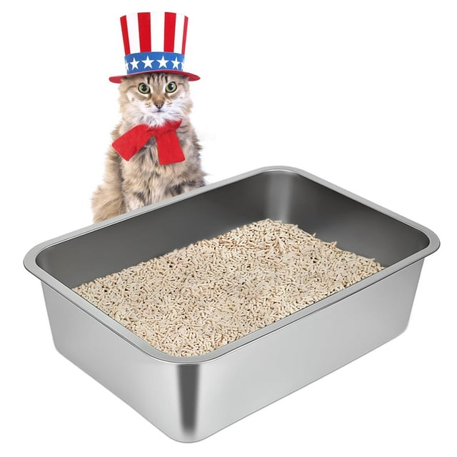AlidaECO Stainless Steel Cat Litter Box,Large Metal Litter Box for